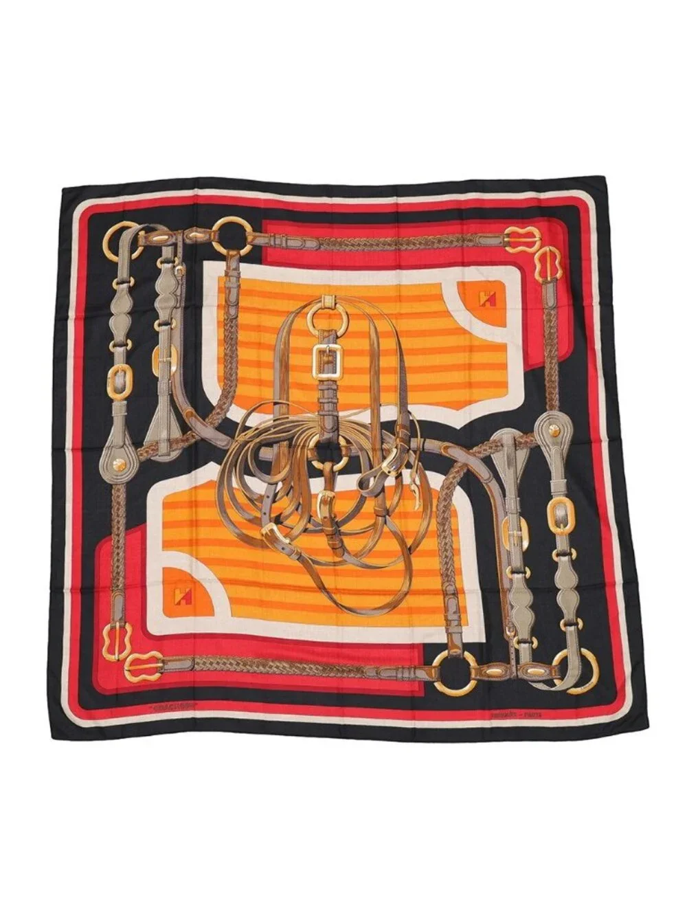 Hermes Shawl Carre Geant 140 Coaching Cashmere Silk Black Scarf